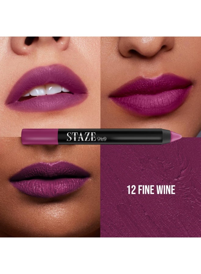 Staze 9to9 Pout On Matte + Smudgeproof Lip Crayon | Non-Drying, Transferproof & Sharpenable| Pigmented Matte Finish | 12-Hour Stay | Lightweight | 12 Fine Wine | 3.5 g - Image 2